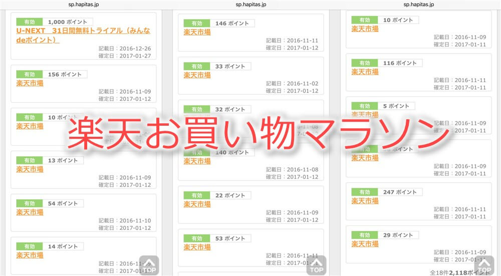 2016年11月の楽天お買い物マラソンの結果