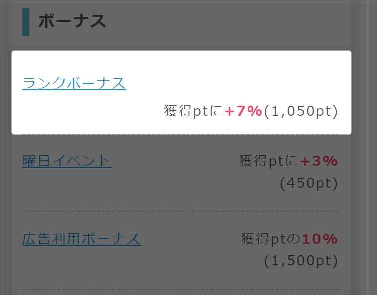 ランクボーナスの対象/対象外